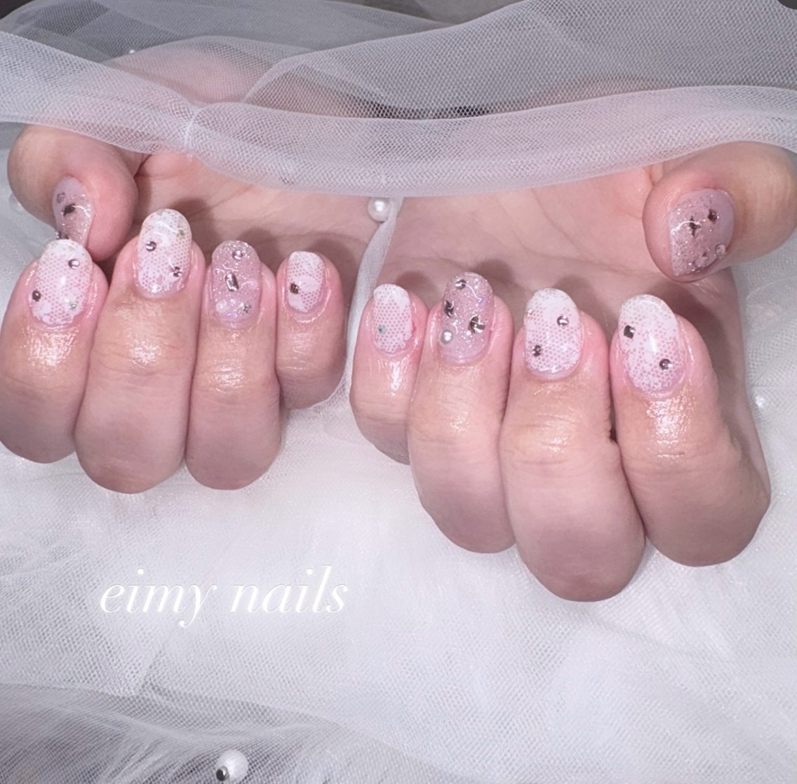 ネイル アートネイル グラデーション レース ラメ(グリッター) ラメグラデーション ハンドネイル eimy nails♡のネイルデザイン