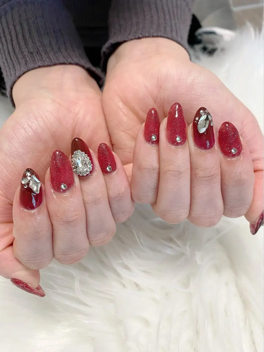 ネイル フラッシュネイル 赤色 バレンタイン Verita nailのネイルデザイン