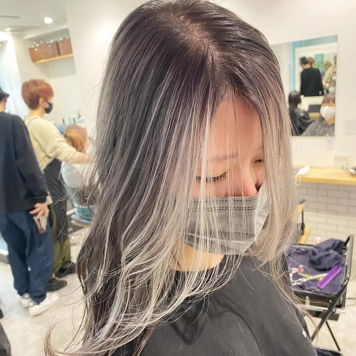 ミディアム カラー ミストバング フェイスフレーミング ヘアカラー JILBLAN京都 ショート/ハイライトのヘアスタイル