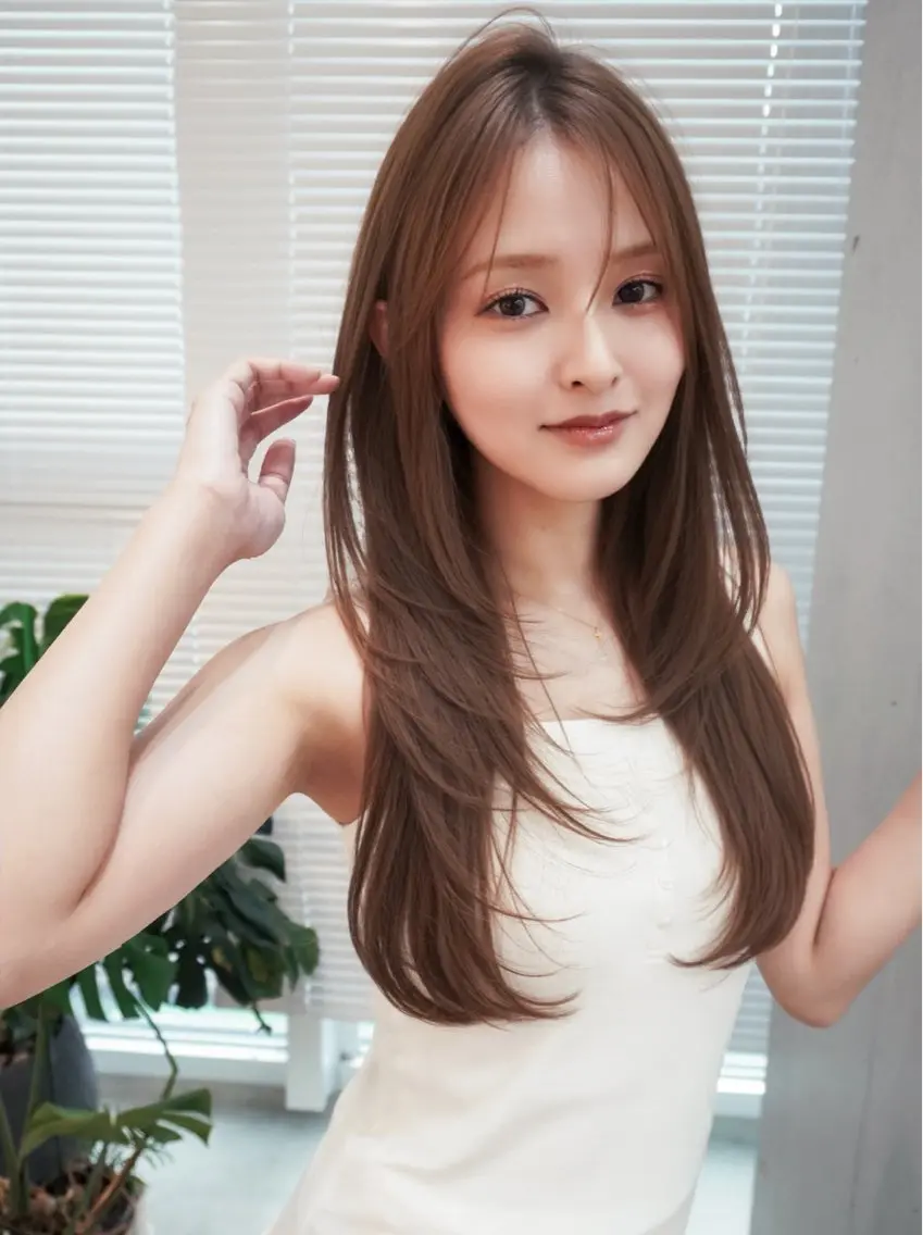 ロング カラー カット ヘアカラー トリートメント 🇰🇷韓国レイヤー ハッシュカット🥀のヘアスタイル