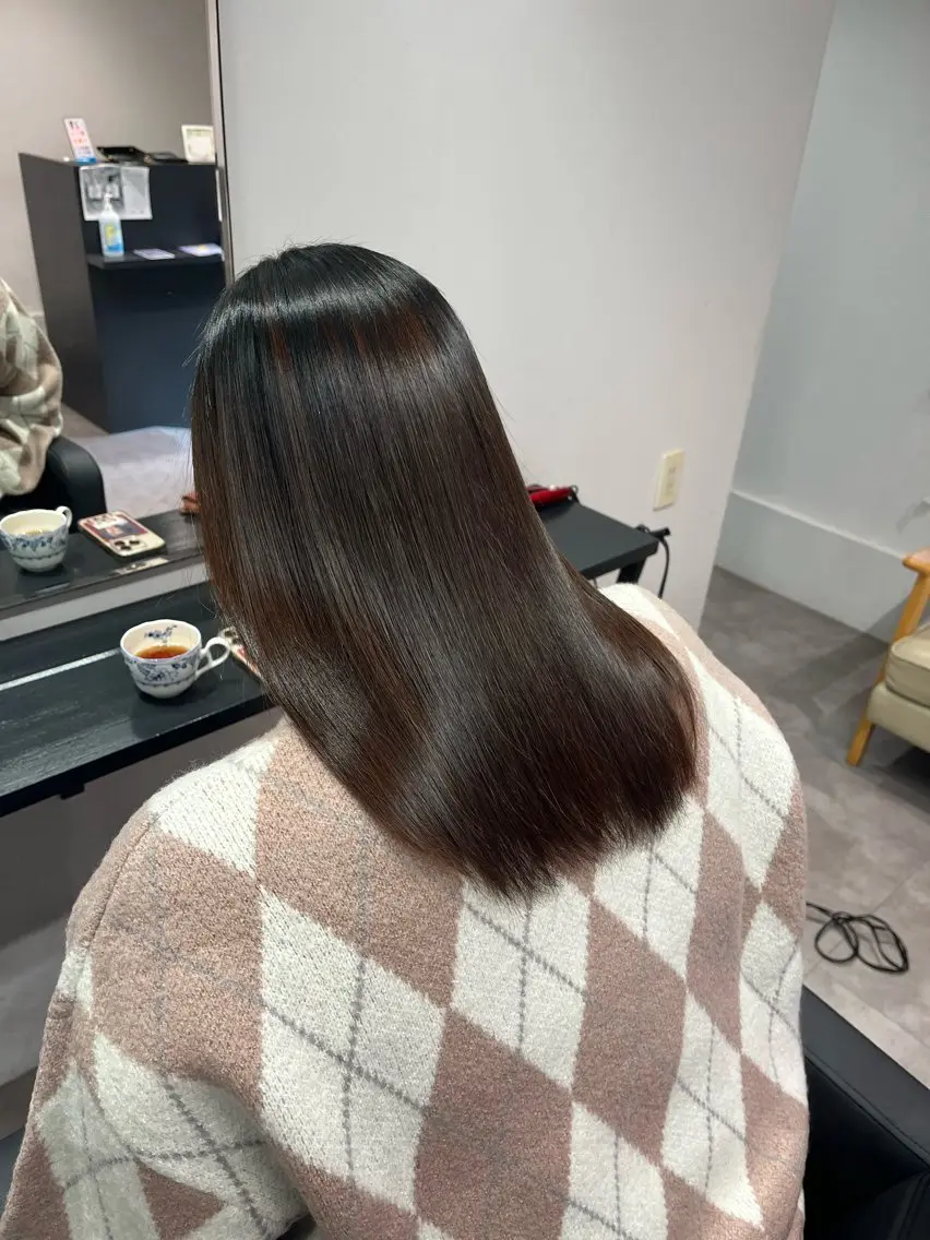 ミディアム パーマ 髪質改善 縮毛矯正 カット 縮毛矯正 トリートメント ヘッドスパ 庄内＊三国baron ANJUのヘアスタイル