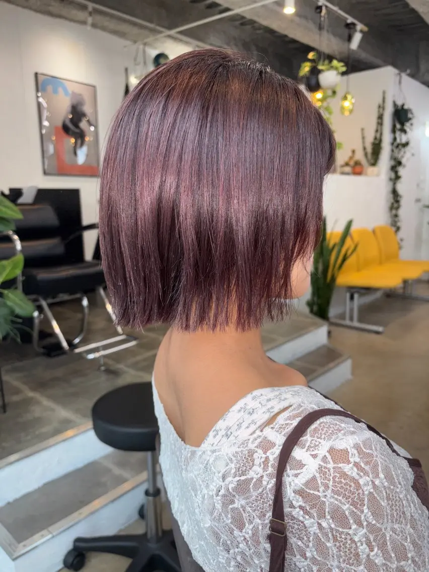 ミディアム カラー ミディアムレイヤー アッシュ ブリーチ ボルドーカラー ブラウンカラー カット ヘアカラー トリートメント 暖色系特化さくら /福岡天神/レイヤーのヘアスタイル