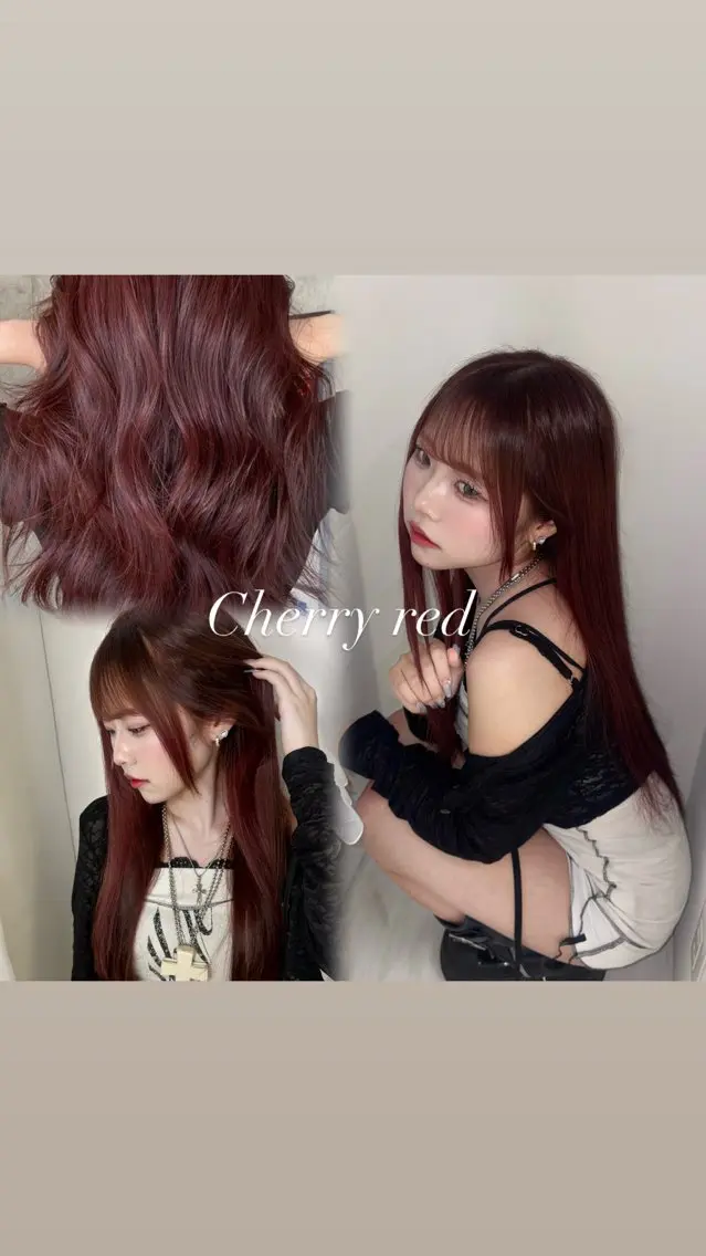 ロング カラー レッドカラー 髪質改善 トリートメント ヘアカラー トリートメント kana🎀 韓国風透明感カラーのヘアスタイル