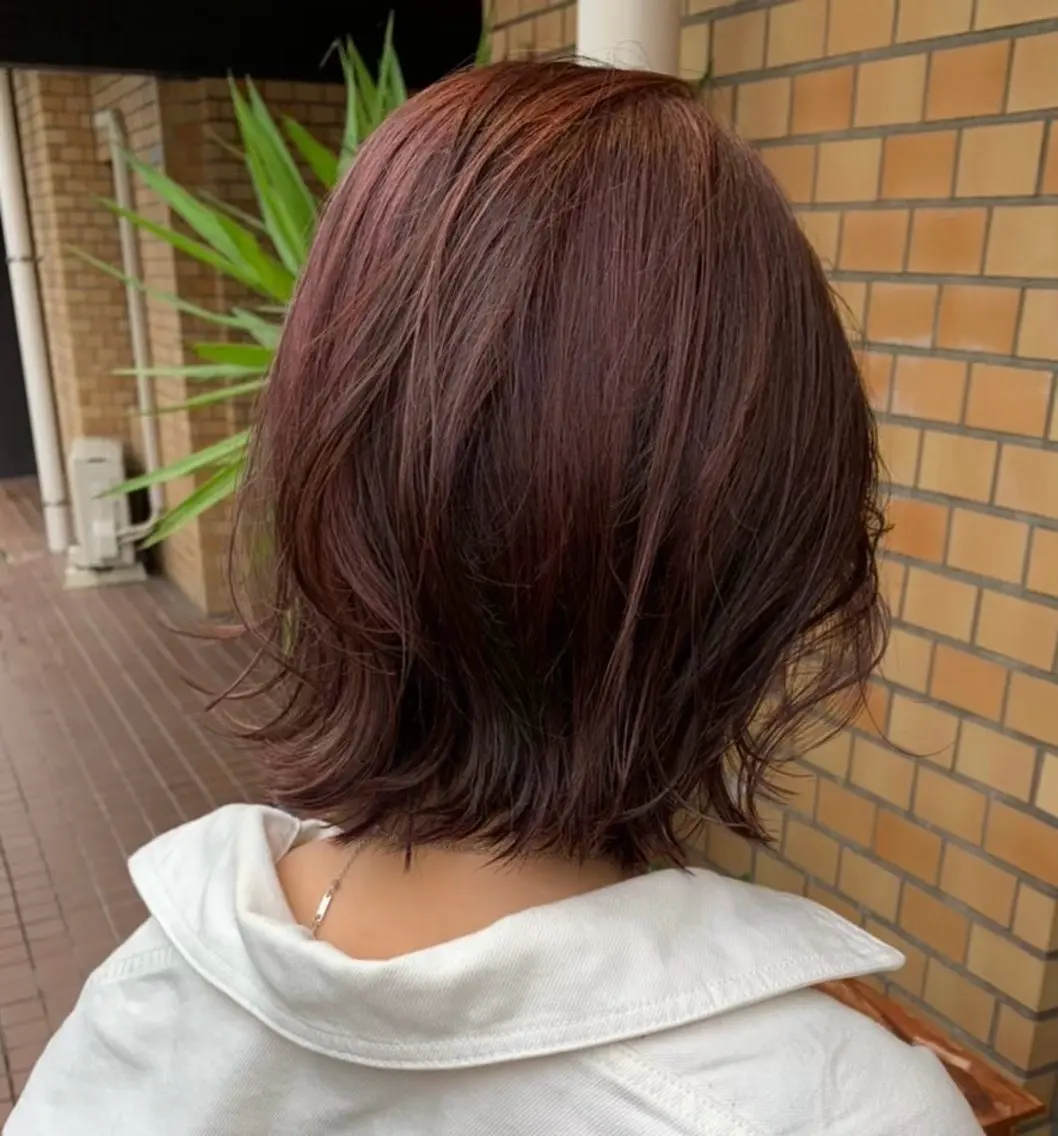 ショート カラー ボブレイヤー ブラウンカラー ピンクカラー ピンクブラウン ボブ カット ヘアカラー 再現性重視ショート/ レイヤー/ヘアセットのヘアスタイル