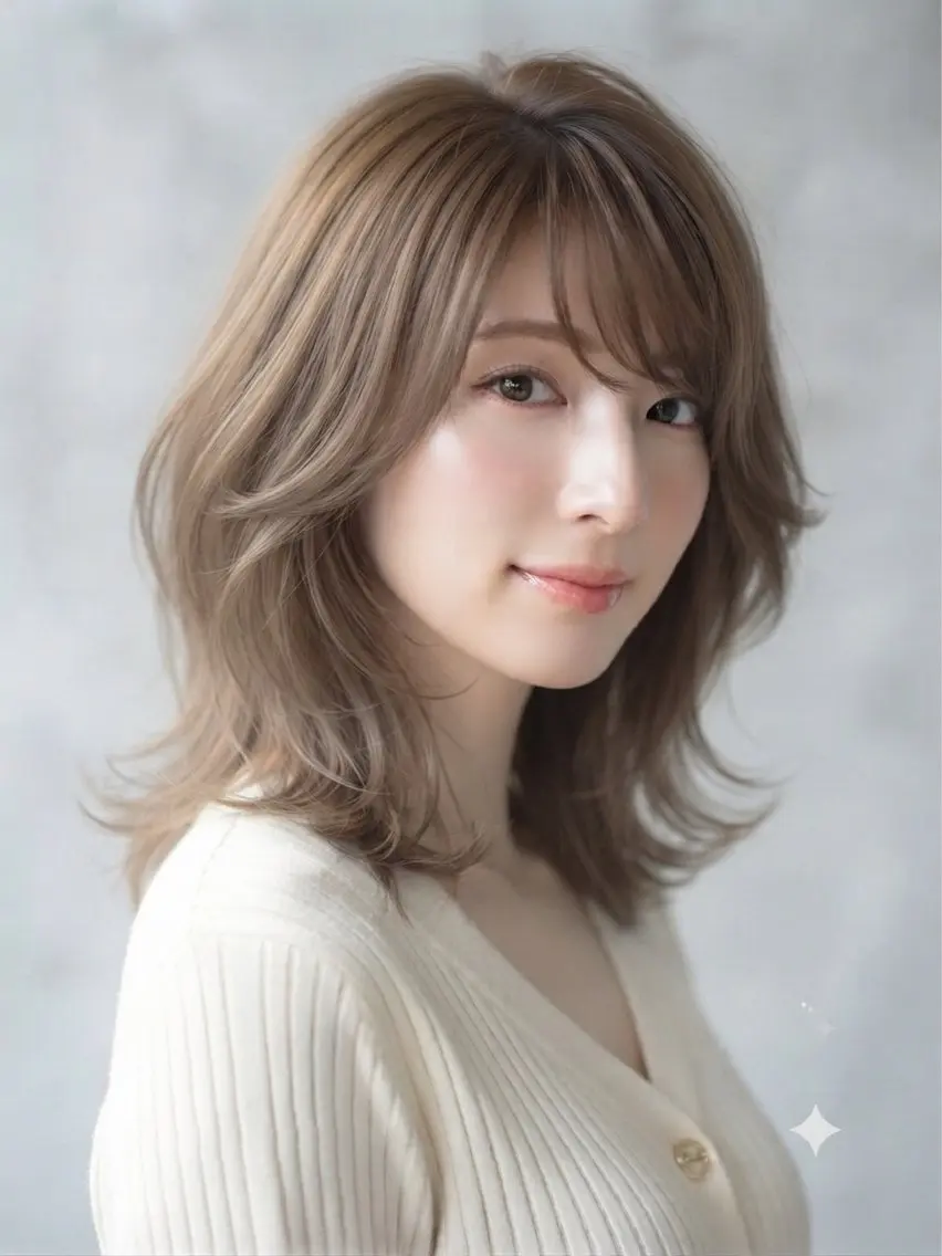 ミディアム カラー ミディアムレイヤー レイヤーカット カット ヘアカラー トリートメント 池袋/小顔レイヤー/ 顔まわり/taigaのヘアスタイル