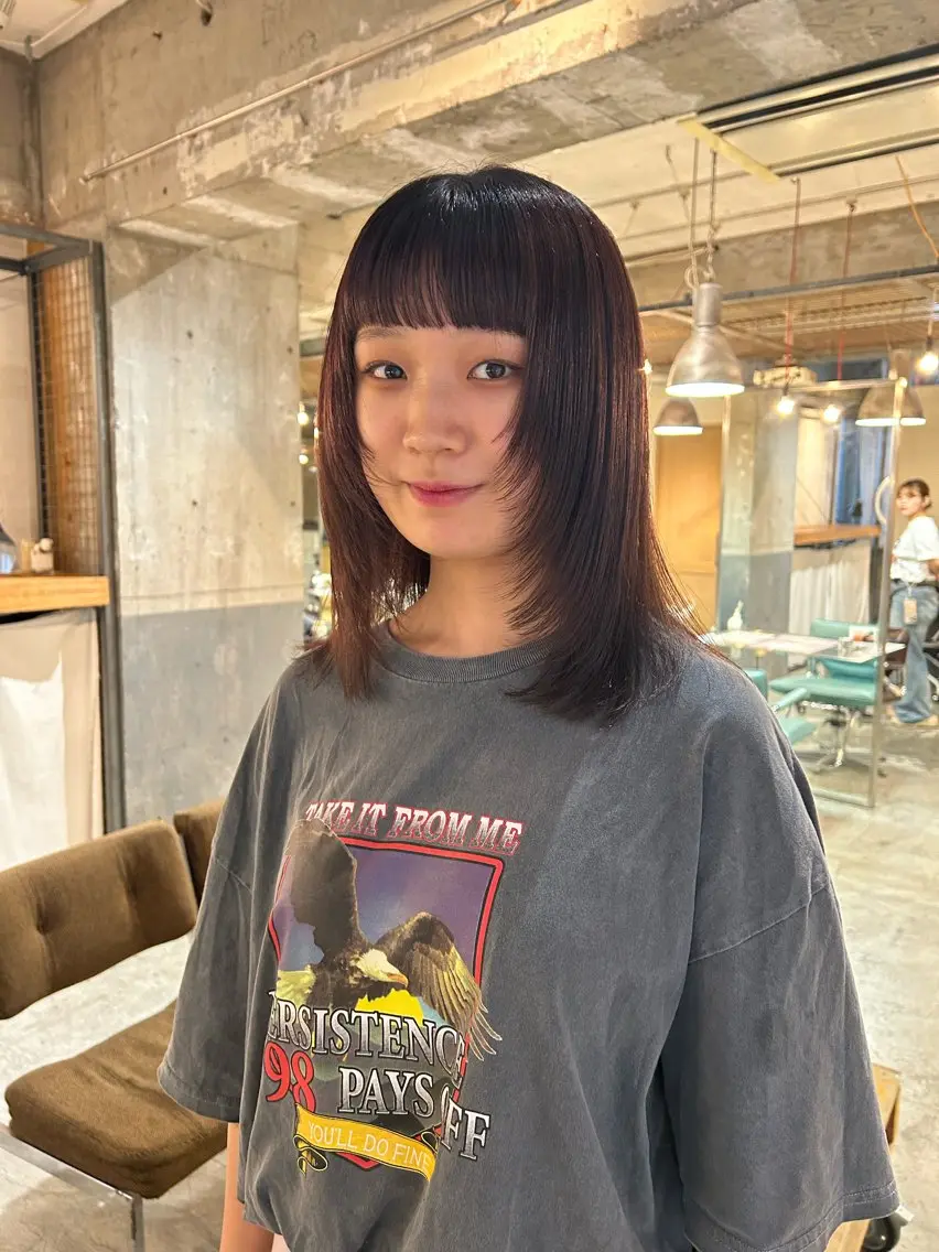 セミロング カラー 顔まわりレイヤー 顔周りカット レイヤーカット keen 立川のヘアスタイル