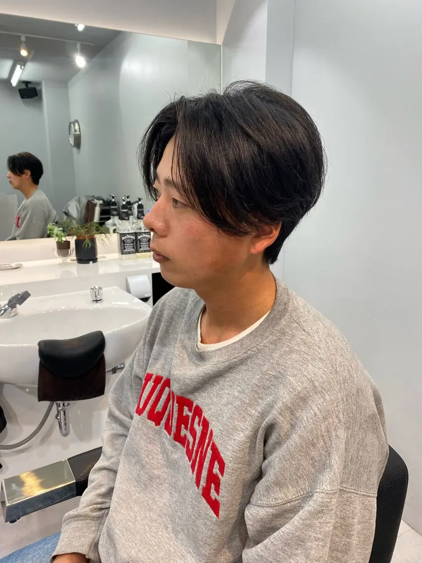 ショート ヘアアレンジ メンズ センターパート フェードモデル限定 🔥高円寺Maiのヘアスタイル