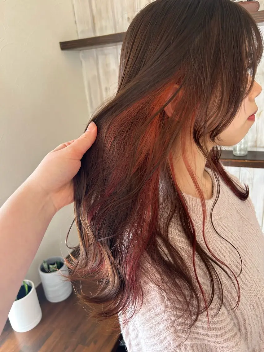 カラー オレンジ オレンジレッド レッドカラー カット ヘアカラー トリートメント M CHIHIROのヘアスタイル