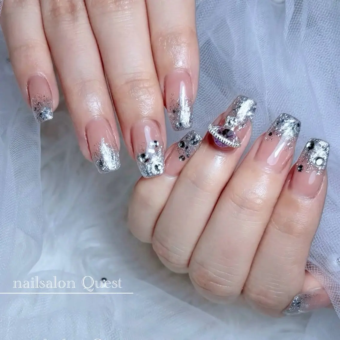 ネイル ゴージャス グラデーション キラキラネイル ラメ(グリッター) ラメグラデーション ハンドネイル nailsalon Questのネイルデザイン