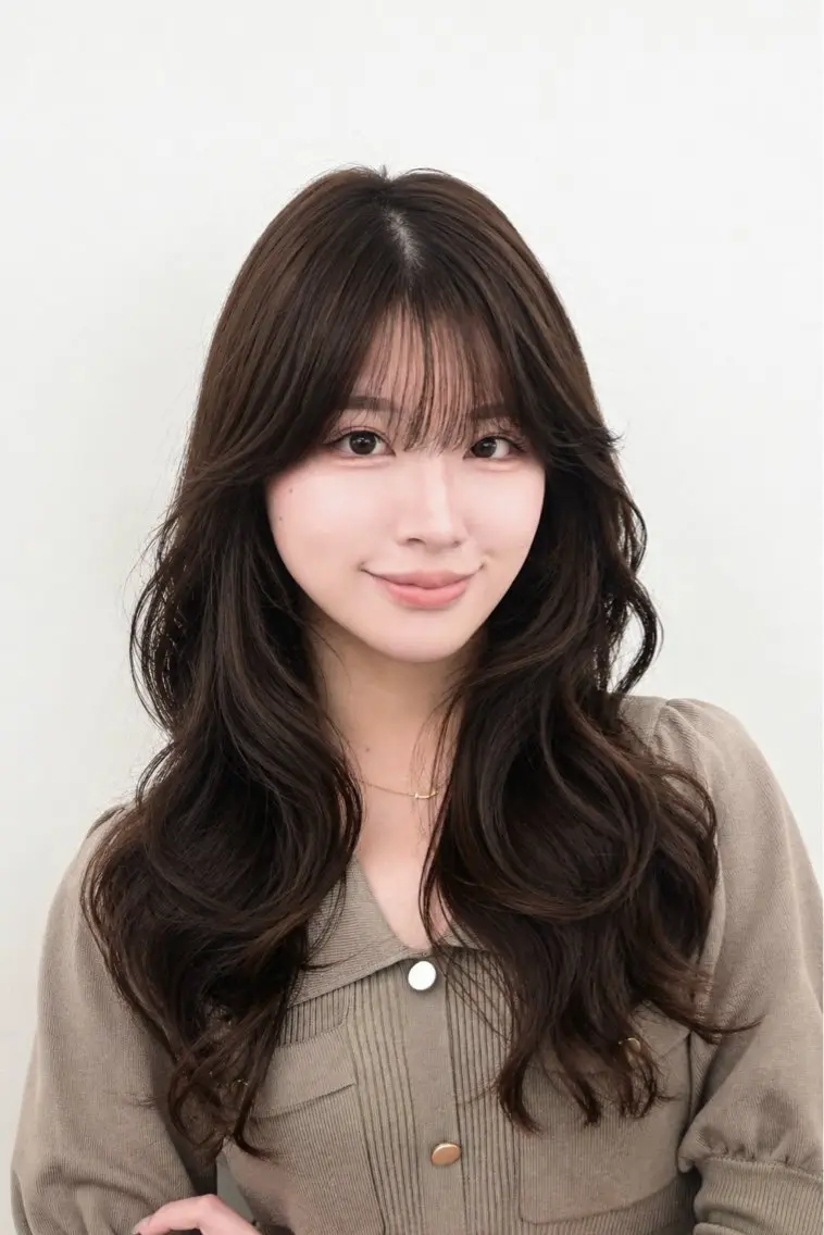 セミロング 韓国風ヘア レイヤーカット カット 失敗しない顔まわり× 小顔補正レイヤー難波のヘアスタイル