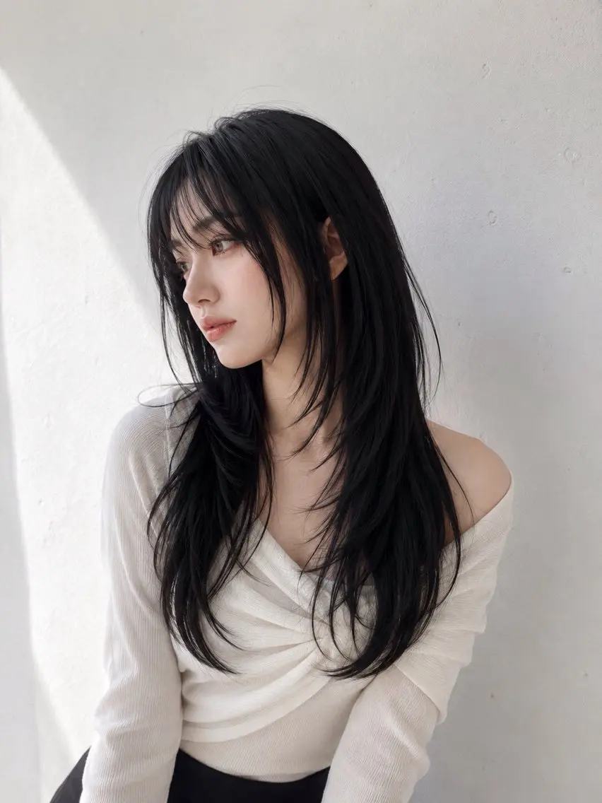 ロング ハッシュカット 韓国風ヘア レイヤーカット トリートメント カット トリートメント pia 薬院のヘアスタイル