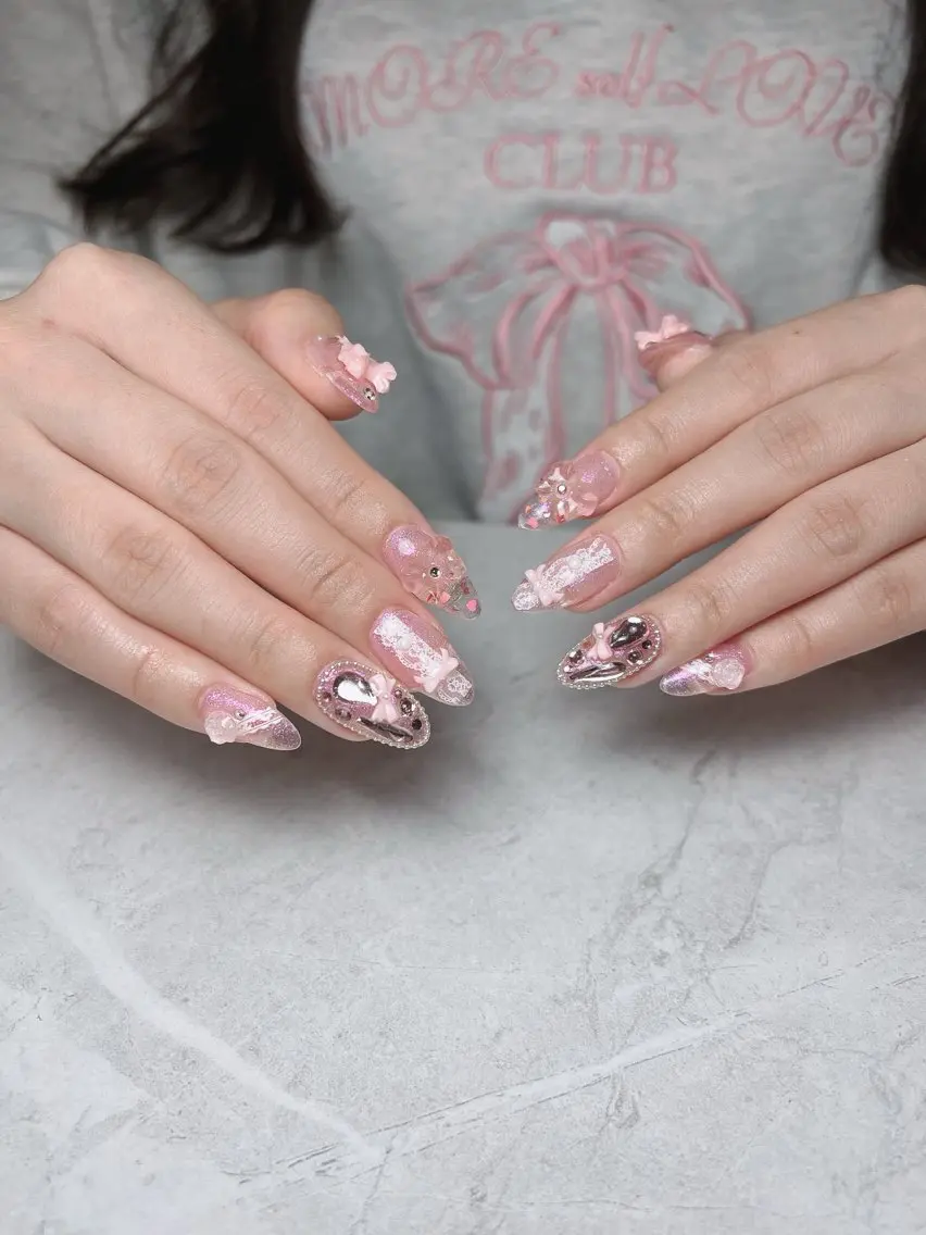 ネイル オーロラネイル ボルドー ブラウン 氷ネイル・うるうるネイル キラキラネイル ハンドネイル Sora  Nail 長さ出し専門店のネイルデザイン