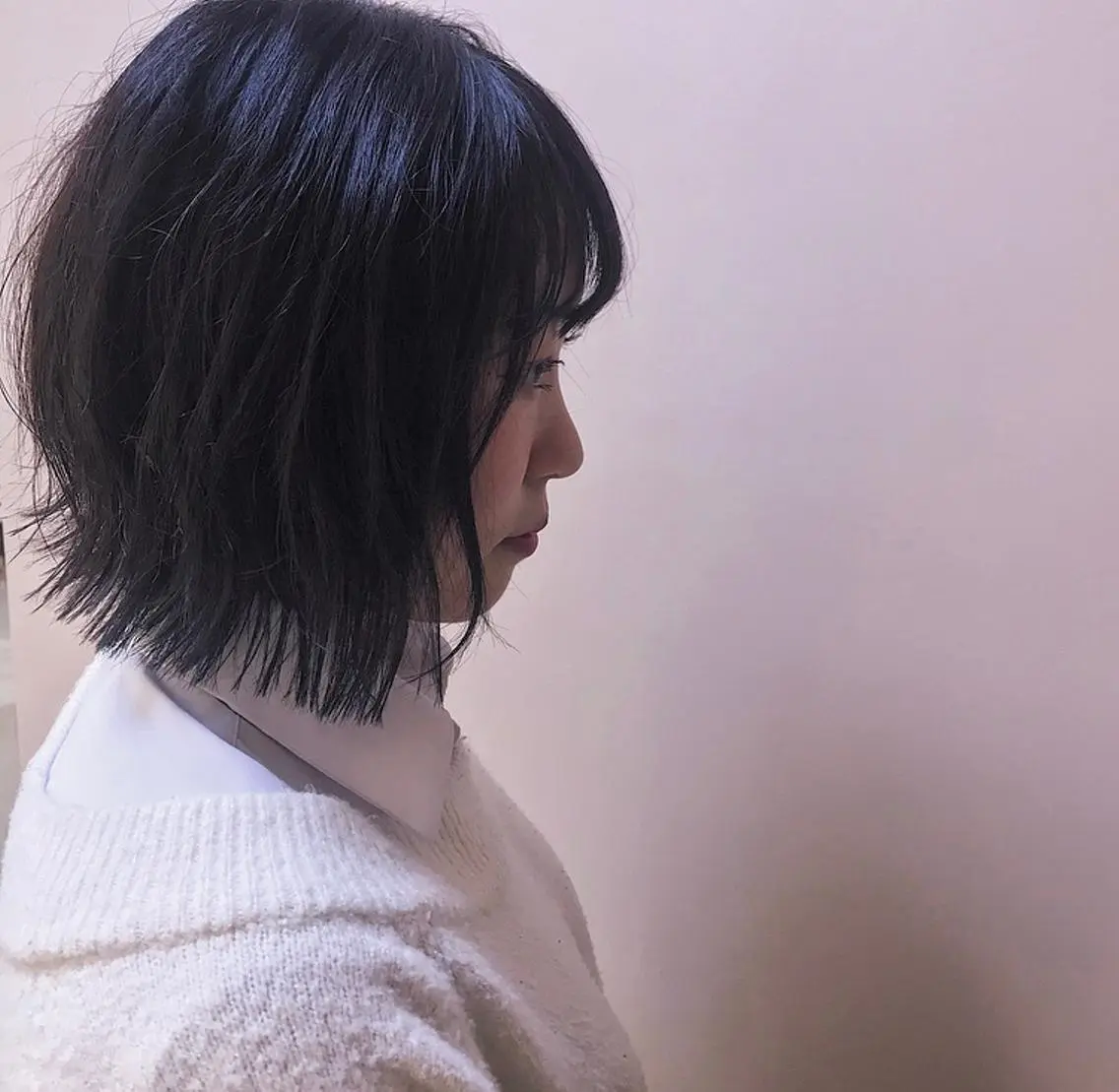 ミディアム 切りっぱなしボブ ボブ 小顔カット 似合わせカットカラー ♡佐藤捺美のヘアスタイル