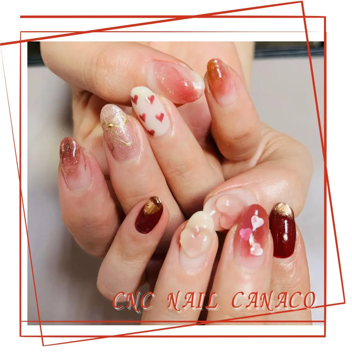 ネイル アートネイル ハート 持ち込み ニュアンスネイル ストーンネイル ハンドネイル ハンドケア ベテランネイル cnc nailのネイルデザイン