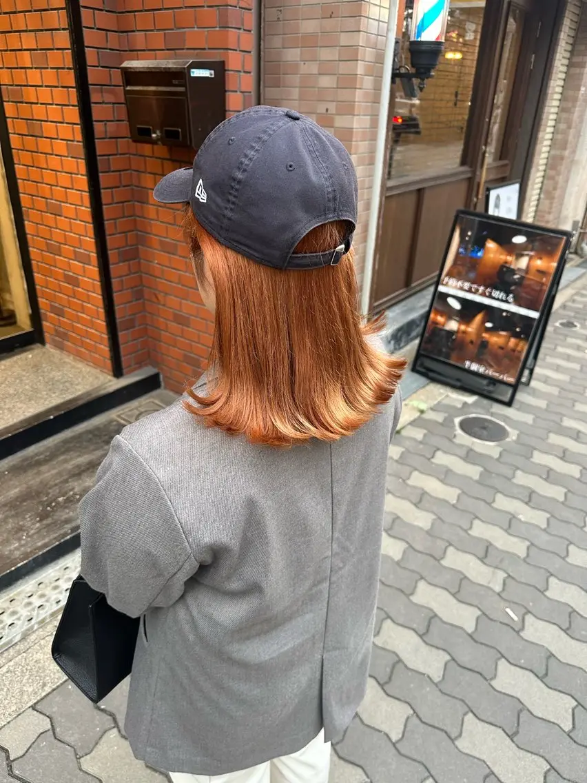 ミディアム カラー ベージュカラー オレンジ オレンジベージュ カット ヘアカラー トリートメント 艶髪レイヤー上田 紗也🇰🇷💗のヘアスタイル