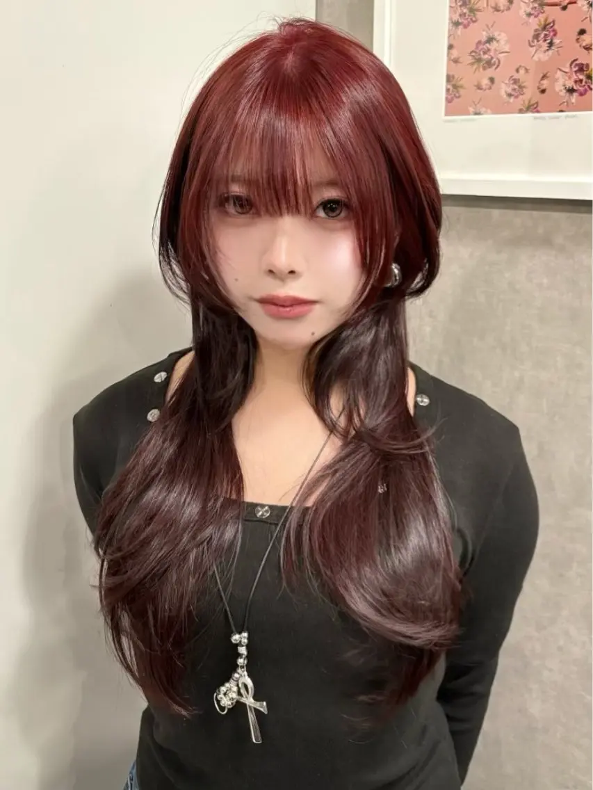 ロング くびれヘア 顔周りカット ハイレイヤー 韓国風ヘア レイヤーカット カット ヘアカラー がわ/ハイレイヤー /ハイトーンカラーのヘアスタイル