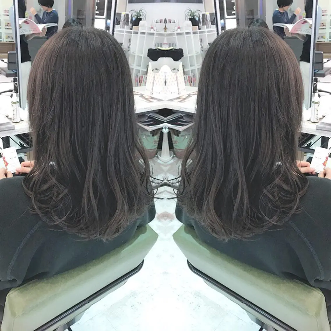 ミディアム セミロング カラー グレージュ イルミナカラー 青木 茂樹⭐️ 透明感カラーのヘアスタイル