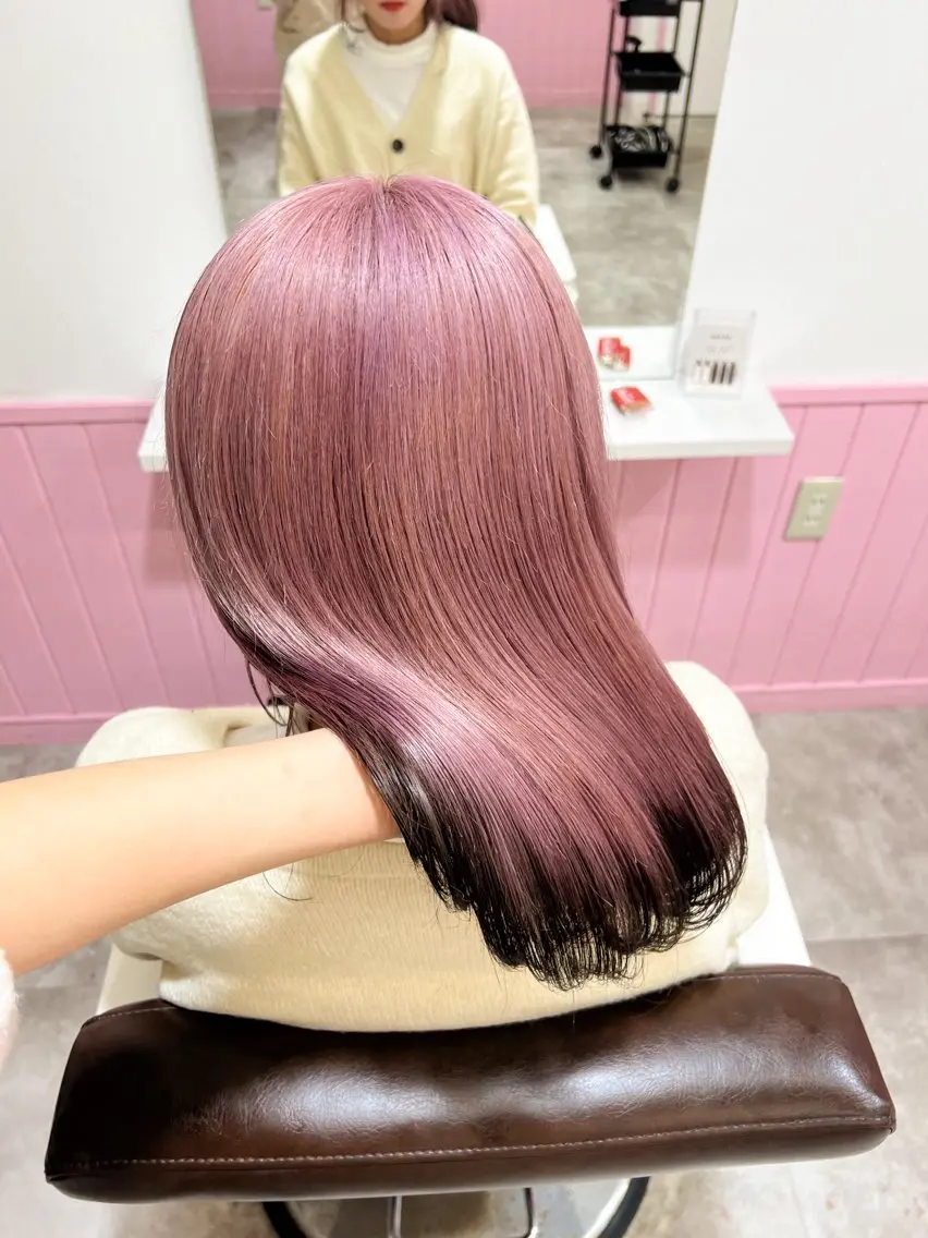 セミロング カラー 黒髪 ピンクカラー ヘアカラー トリートメント 🎀ダブルカラー/ ピンク×ガーリー🎀のヘアスタイル