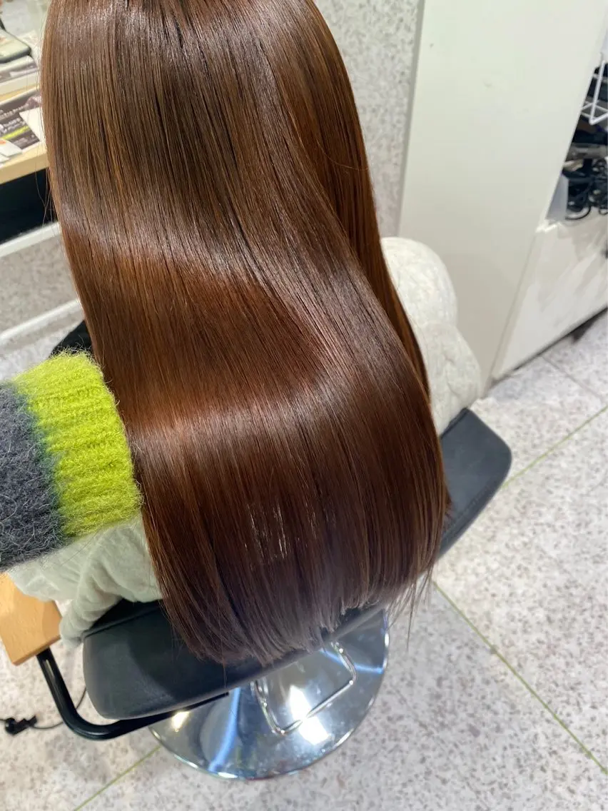 ロング 顔周りカット ハイライト 髪質改善 韓国風ヘア 縮毛矯正 ヘアカラー 艶カラー/ハイトーン ミサキのヘアスタイル