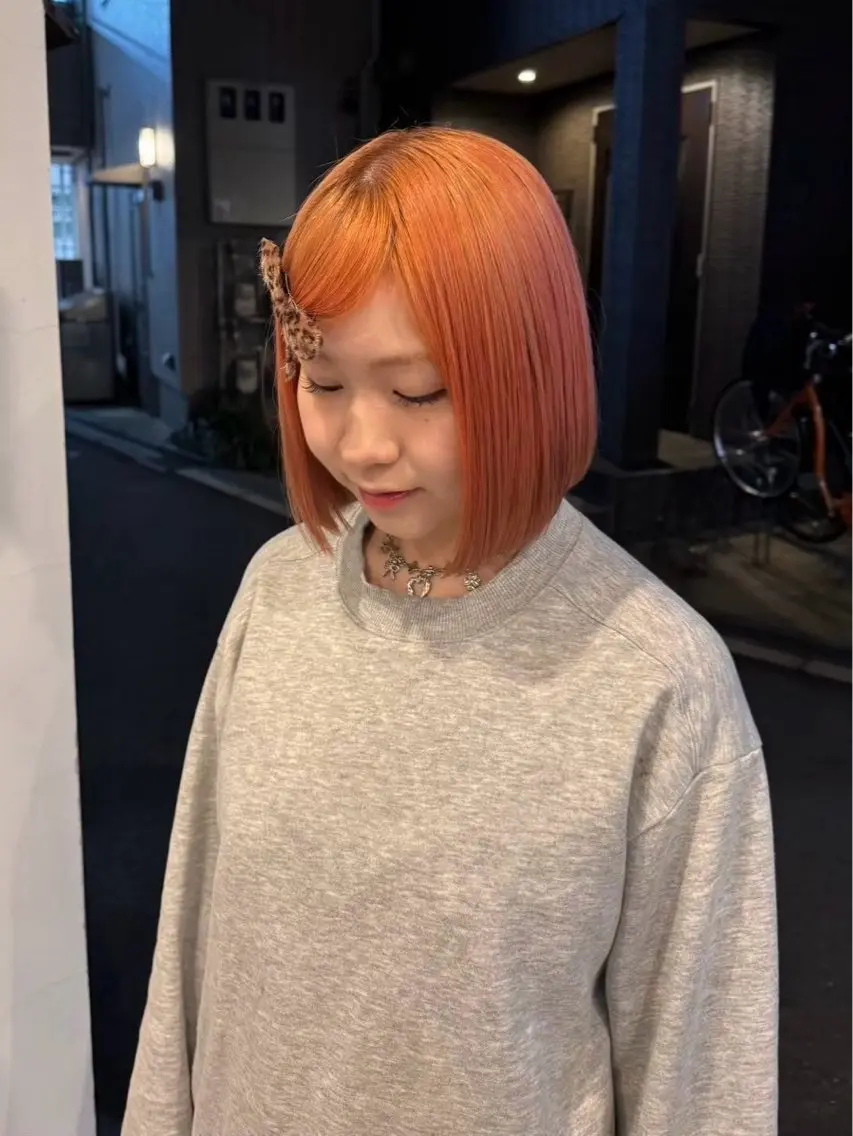 カラー オレンジ ヘアカラー YOKE 桃山台 SAKI♩ ܸのヘアスタイル