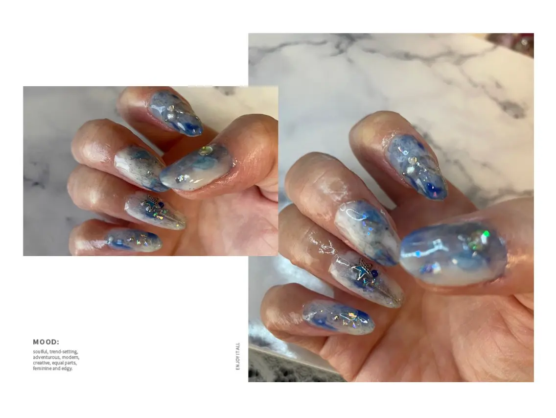 ネイル ブルー ミラーネイル ニュアンスネイル ホワイト NAIL★M 真紀のネイルデザイン