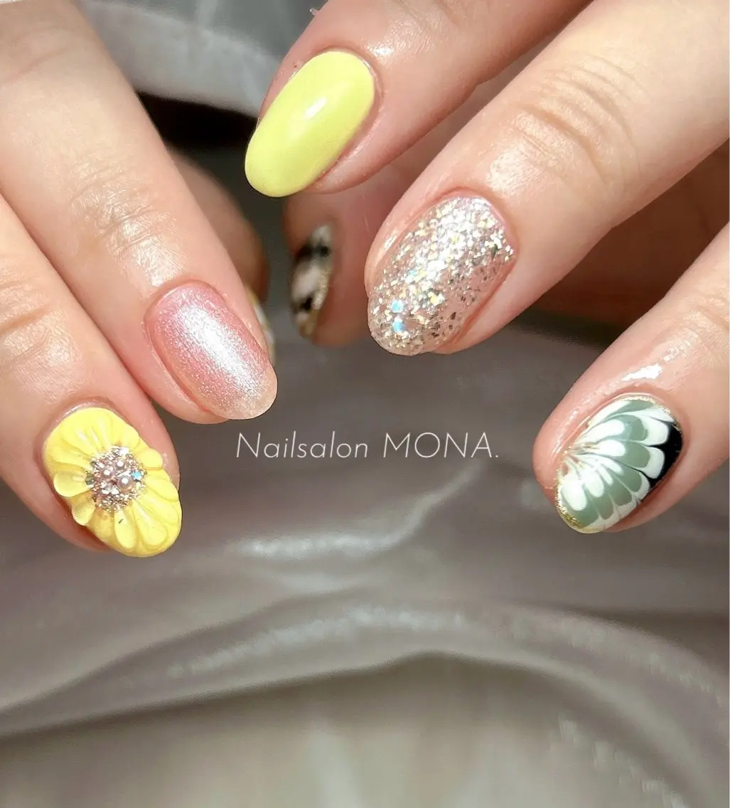 ネイル アートネイル クリアネイル ピーコックネイル ぷっくりネイル ハンドネイル Nailsalon MONA.のネイルデザイン