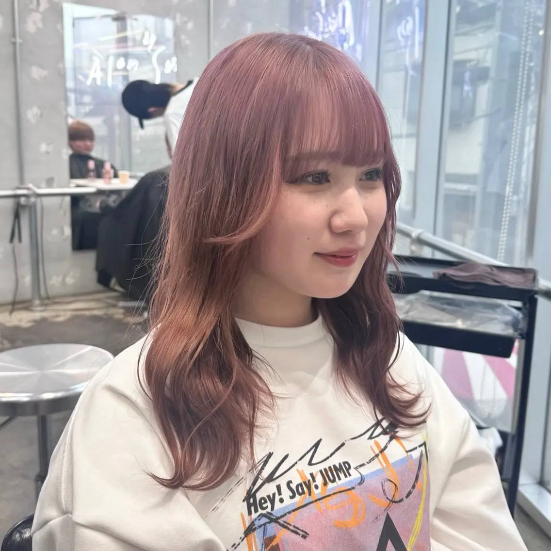 セミロング カラー ヘアアレンジ ベージュカラー ピンクカラー ピンクベージュ 🎀モテ暖色× エクステ🎀あかりのヘアスタイル