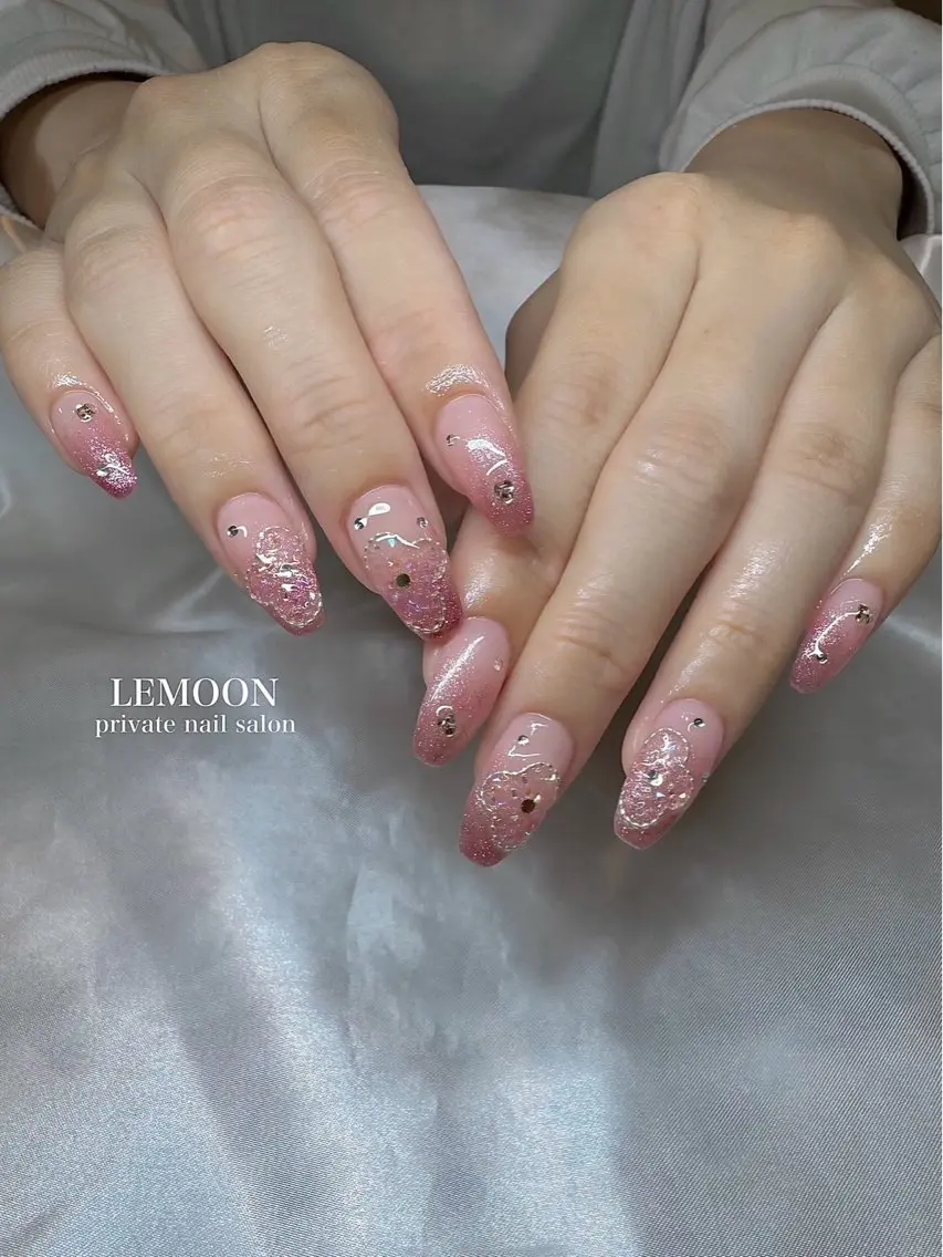 ネイル フラワーネイル キラキラネイル ハンドネイル nail salon LEMOONのネイルデザイン