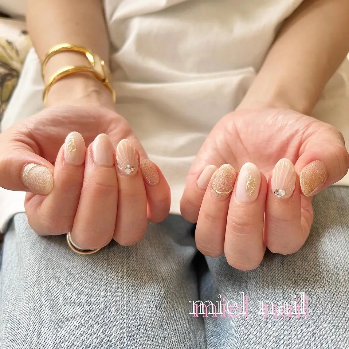 ネイル ピンク ピンクベージュ 夏ネイル ハンドネイル miel nailのネイルデザイン