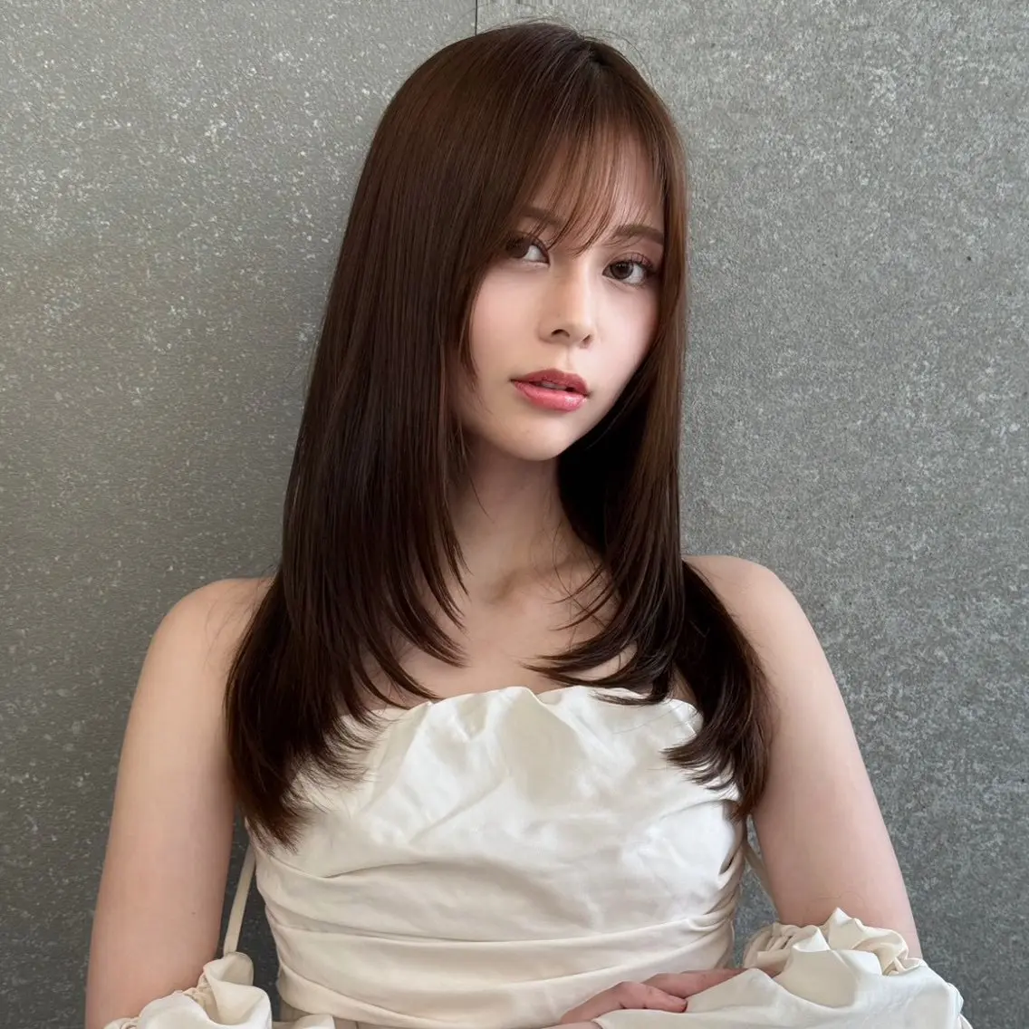 セミロング 韓国風ヘア レイヤーカット 美髪矯正/韓国ヘア/ Haruna🦋のヘアスタイル