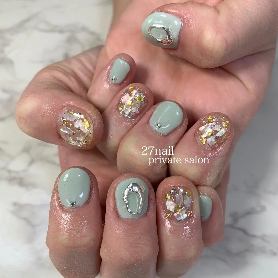 ネイル ブルー 春ネイル ハンドネイル 27salon yuinaのネイルデザイン