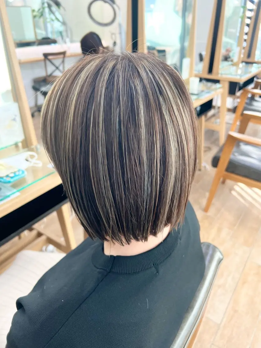 ミディアム カラー ハイライトカラー ボブ ハイライト カット ヘアカラー パーマ/ハイライト 💙鶴岡 愛💙のヘアスタイル