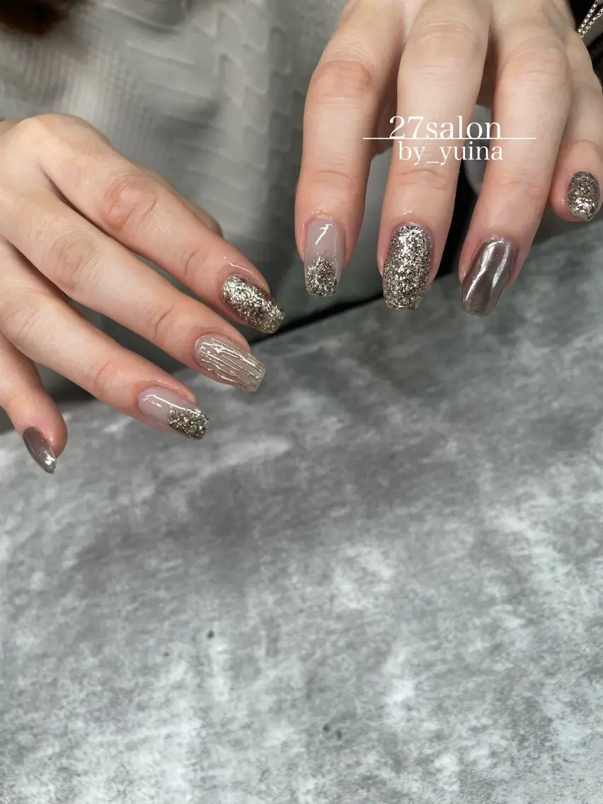 ネイル ミラーネイル ニュアンスネイル ハンドネイル 27salon yuinaのネイルデザイン