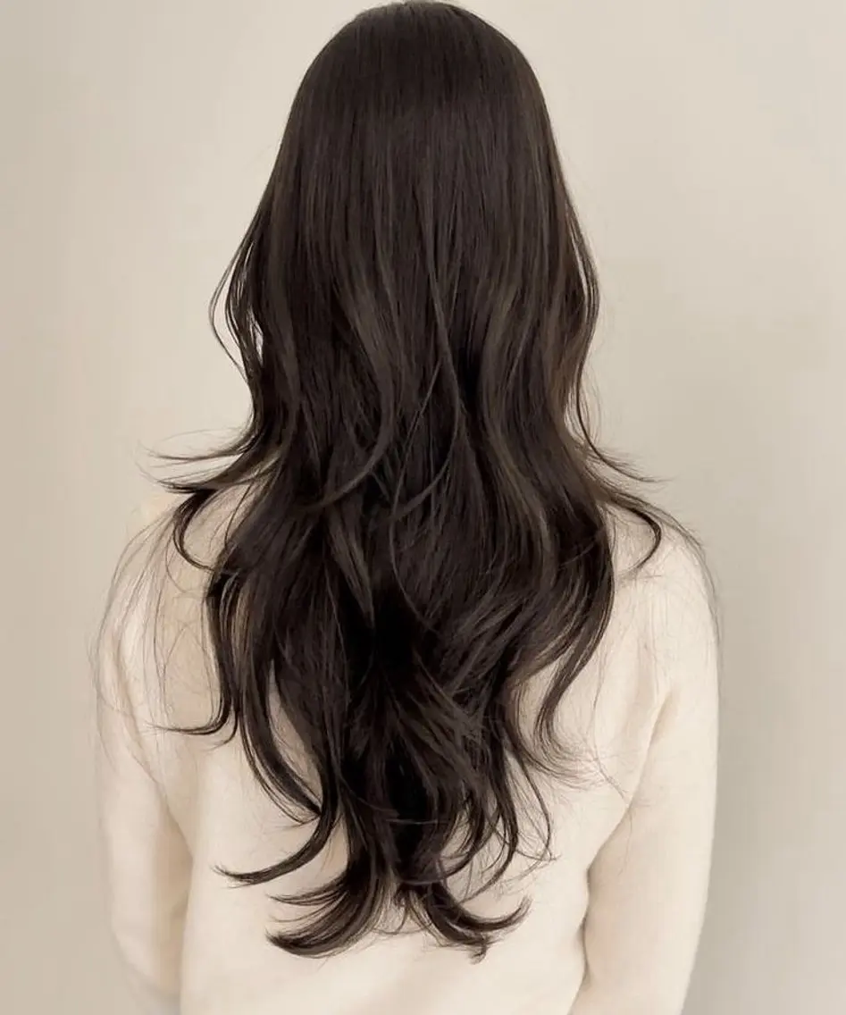 ロング ハッシュカット ハイレイヤー 韓国風ヘア レイヤーカット 韓国ナチュラル・ ベージュ/落合夏希のヘアスタイル