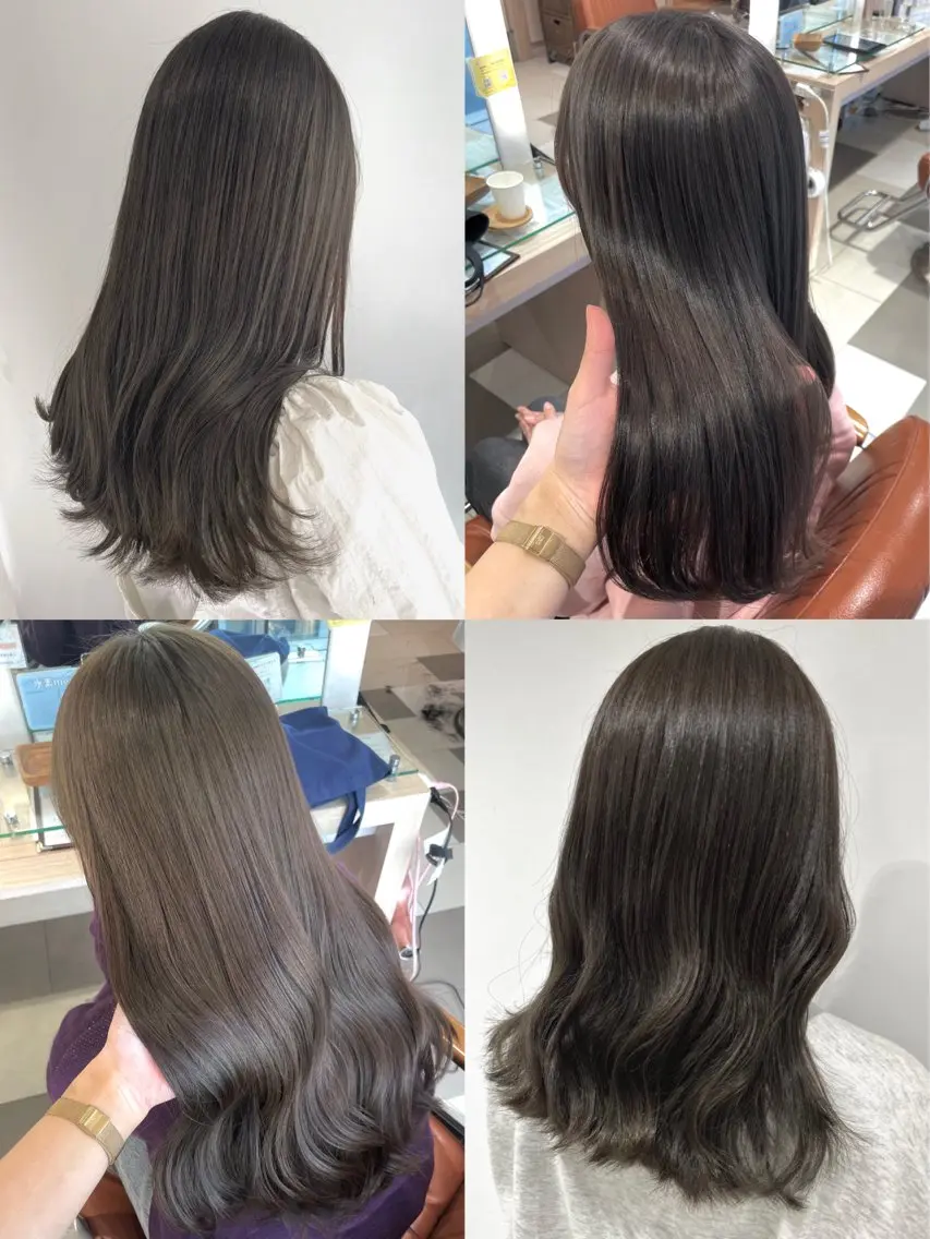 ロング カラー ベージュカラー ブリーチ ケアカラー 透明感カラー ブリーチなしカラー ヘアカラー トリートメント 青沼夏未/オリーブ/ 寒色カラーのヘアスタイル