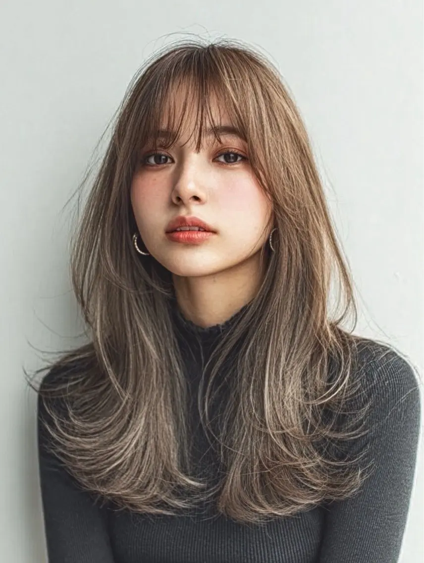 ロング 縮毛矯正 絶対綺麗な暖色カラー 🎯あります✨増渕✨のヘアスタイル