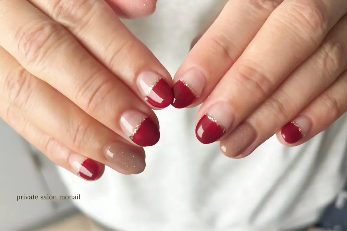 ネイル ボルドー フレンチネイル ハンドネイル nail salon monailのネイルデザイン