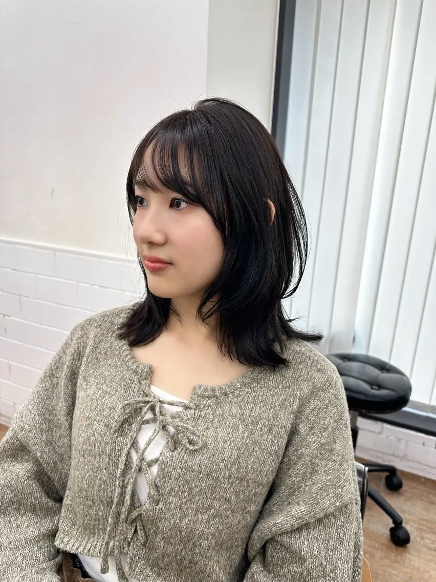 ミディアム カラー パーマ ヘアアレンジ メンズ キッズ レイヤーカット/ 巻ける縮毛矯正のヘアスタイル