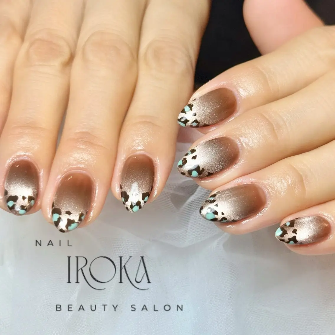 ネイル アニマル柄 ブラウン グラデーション マグネットネイル 持ち込み ハンドネイル ｉｒｏｋａ　nail .yukaのネイルデザイン