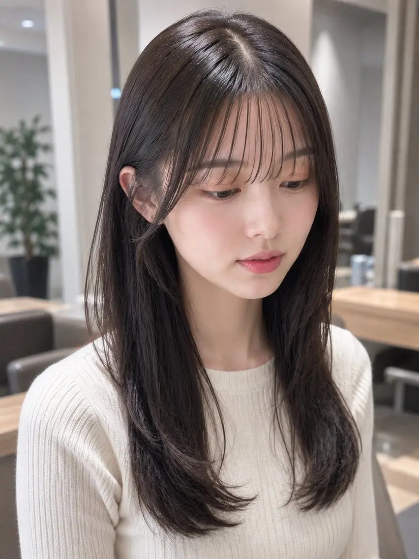 ロング 顔周りカット 韓国風ヘア 似合わせカット シースルーバング 縮毛矯正 カット 縮毛矯正 韓国風特化 池田一之のヘアスタイル