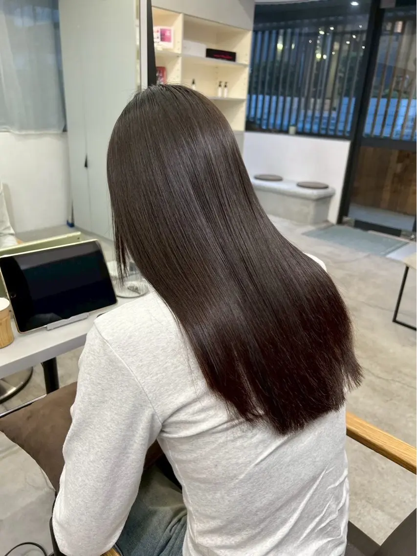 ロング パーマ 縮毛矯正 🍒モテ暖色カラー × うる艶✧ ゆなのヘアスタイル