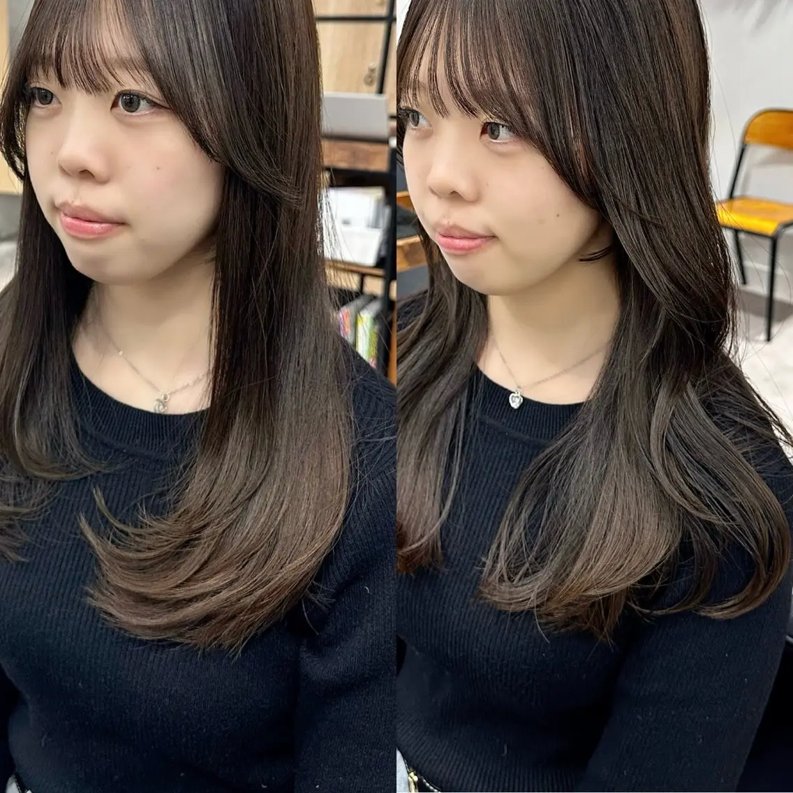 セミロング カラー パーマ ヘアアレンジ メンズ キッズ レイヤーカット/ 巻ける縮毛矯正のヘアスタイル