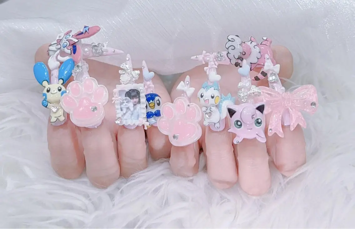 ネイル 成人式 大理石ネイル(マーブル) リボン 夏ネイル ネイルチップ ハンドネイル MoMoA Nail ネイル長さ出し専門店のネイルデザイン