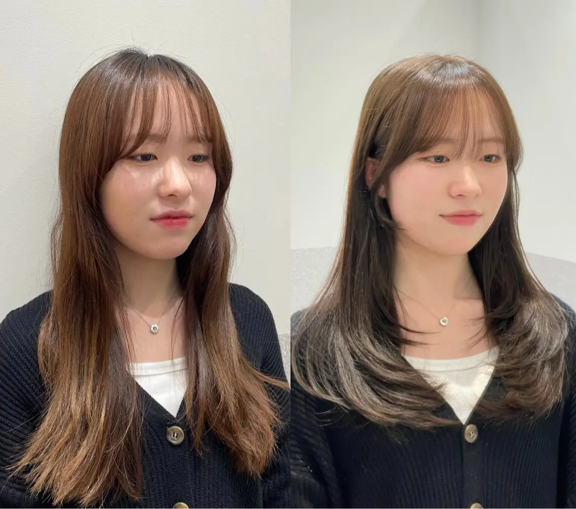 ロング ロングレイヤー ハッシュカット 韓国風ヘア レイヤーカット ロング カット ヘアカラー トリートメント ❤︎︎韓国ヘア❤︎︎ 𝑺𝒉𝒊𝒉𝒐のヘアスタイル
