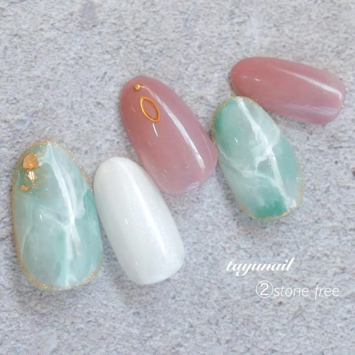 ネイル アートネイル ブルー ジェルネイル グリーン 大理石ネイル(マーブル) ネイルサロン 【たゆnail】のネイルデザイン