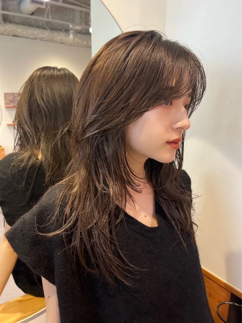 ミディアム ミディアムレイヤー レイヤーカット シースルーバング 渋谷美容師/ shinyaのヘアスタイル