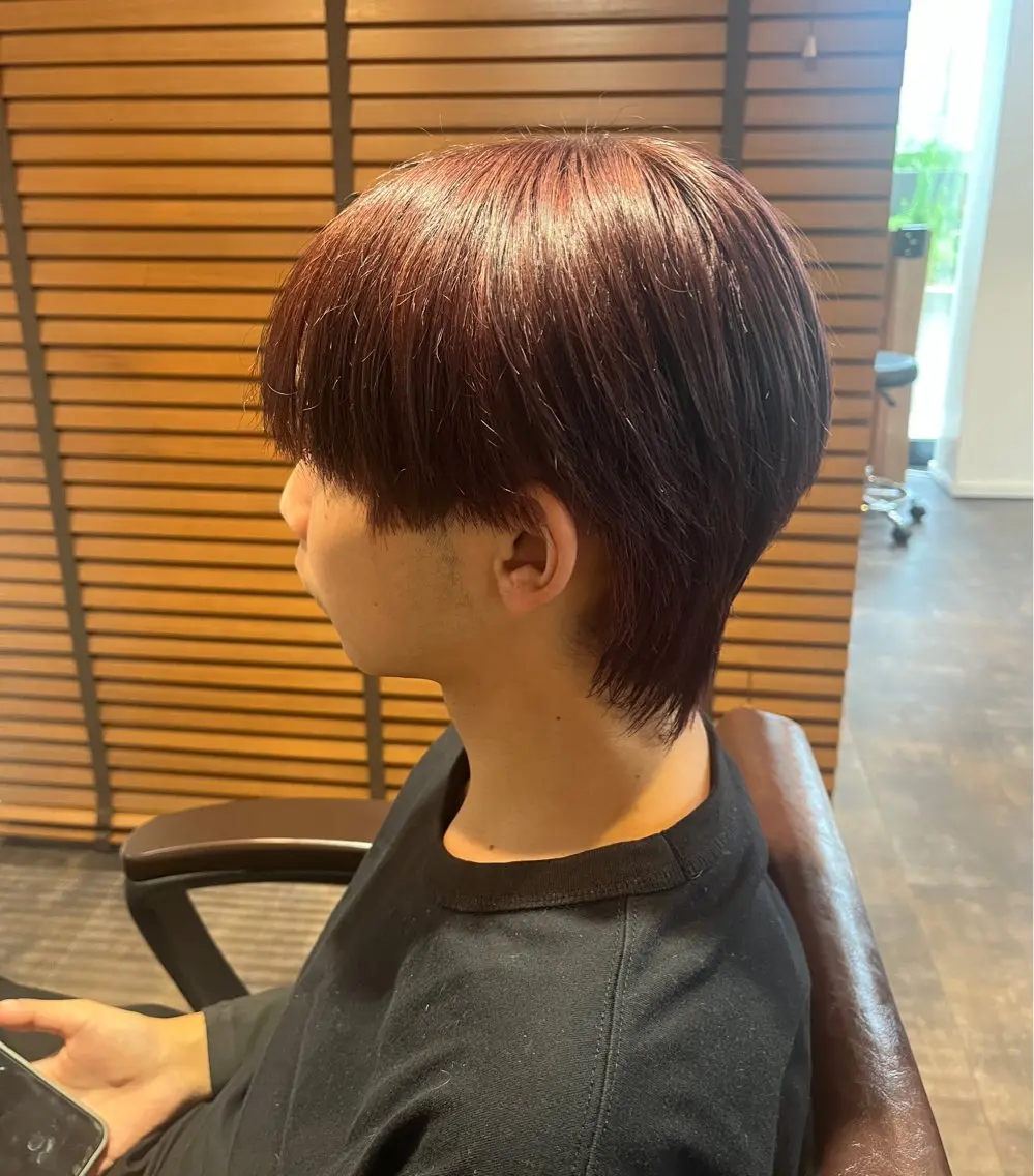カラー メンズ マッシュウルフ マッシュ メンズウルフカット ブラウンカラー ピンクカラー 横井 香歩のヘアスタイル