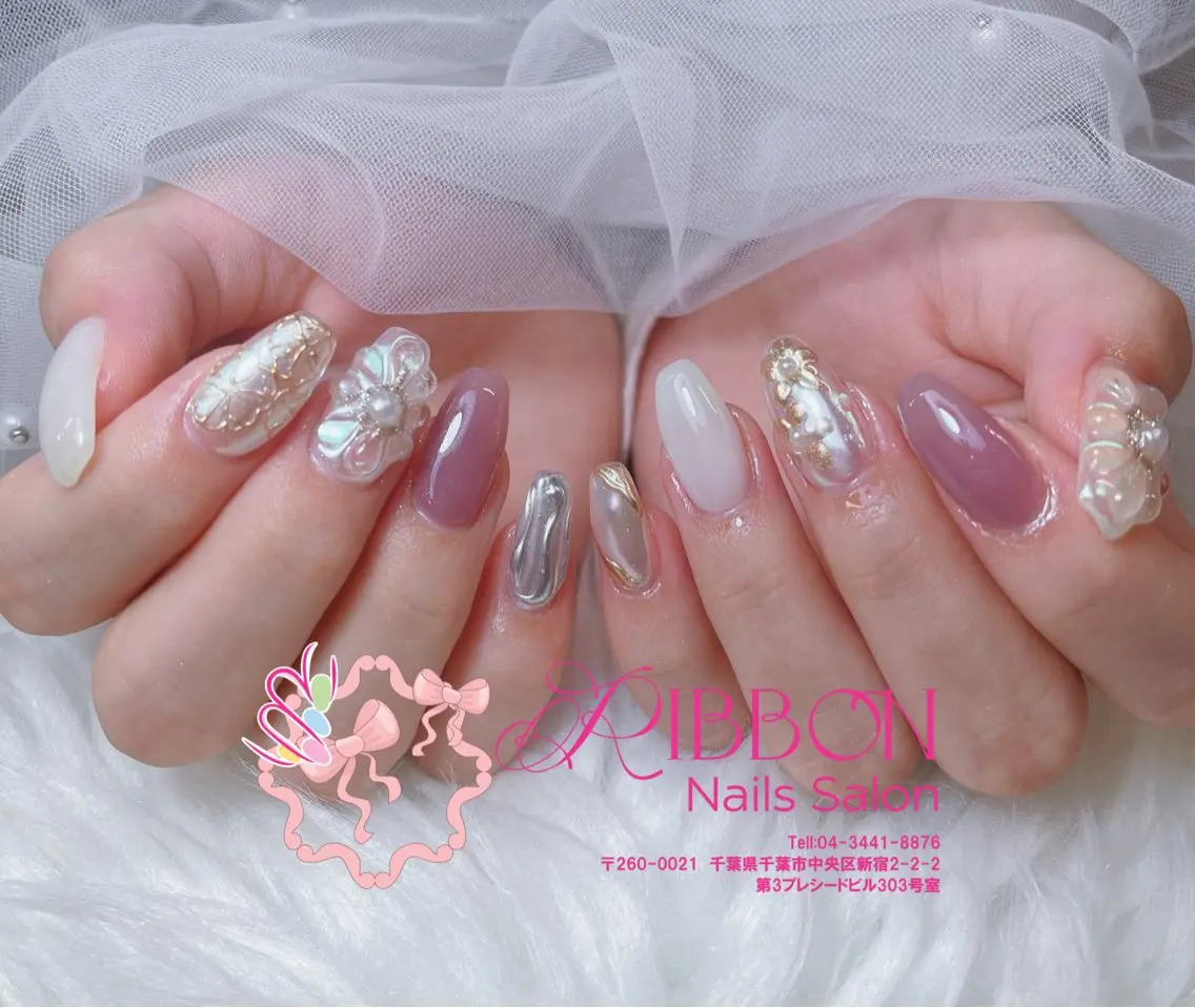 ネイル フットネイル フレンチネイル ジェルネイル マグネットネイル 持ち込み ハンドネイル Ribbonnail salonのネイルデザイン