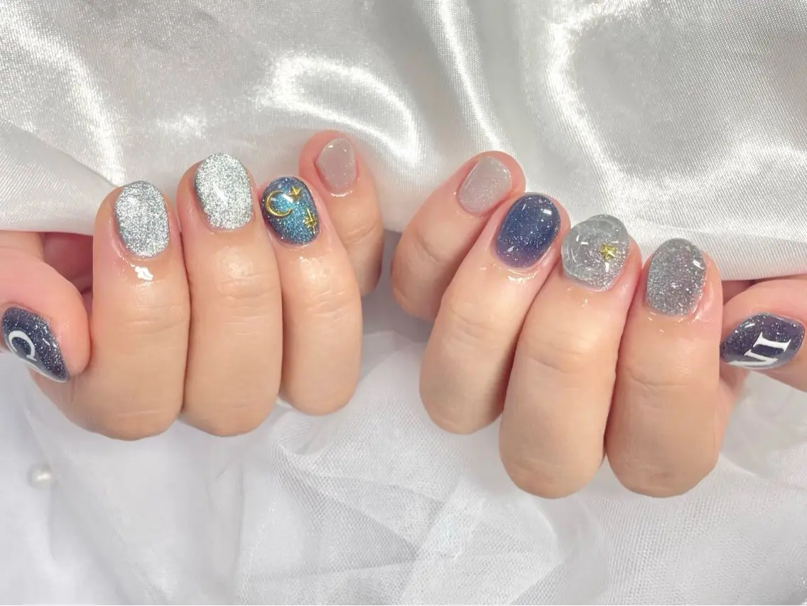 ネイル アートネイル ジェルネイル マグネットネイル 持ち込み パラジェル Nail Neige🐈🌙のネイルデザイン