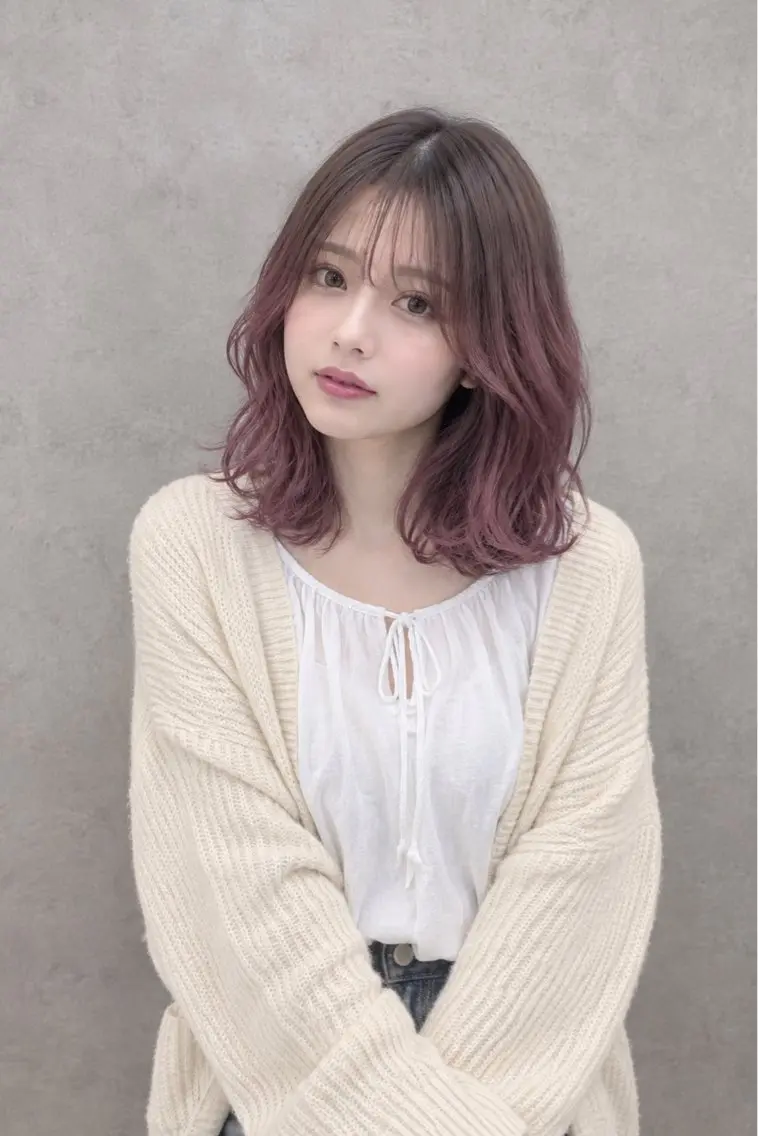 ミディアム カラー バレイヤージュ ラベンダーカラー ラベンダーピンク ピンクカラー レイヤーカット ヘアカラー トリートメント 【enil代表】 杉林和哉のヘアスタイル
